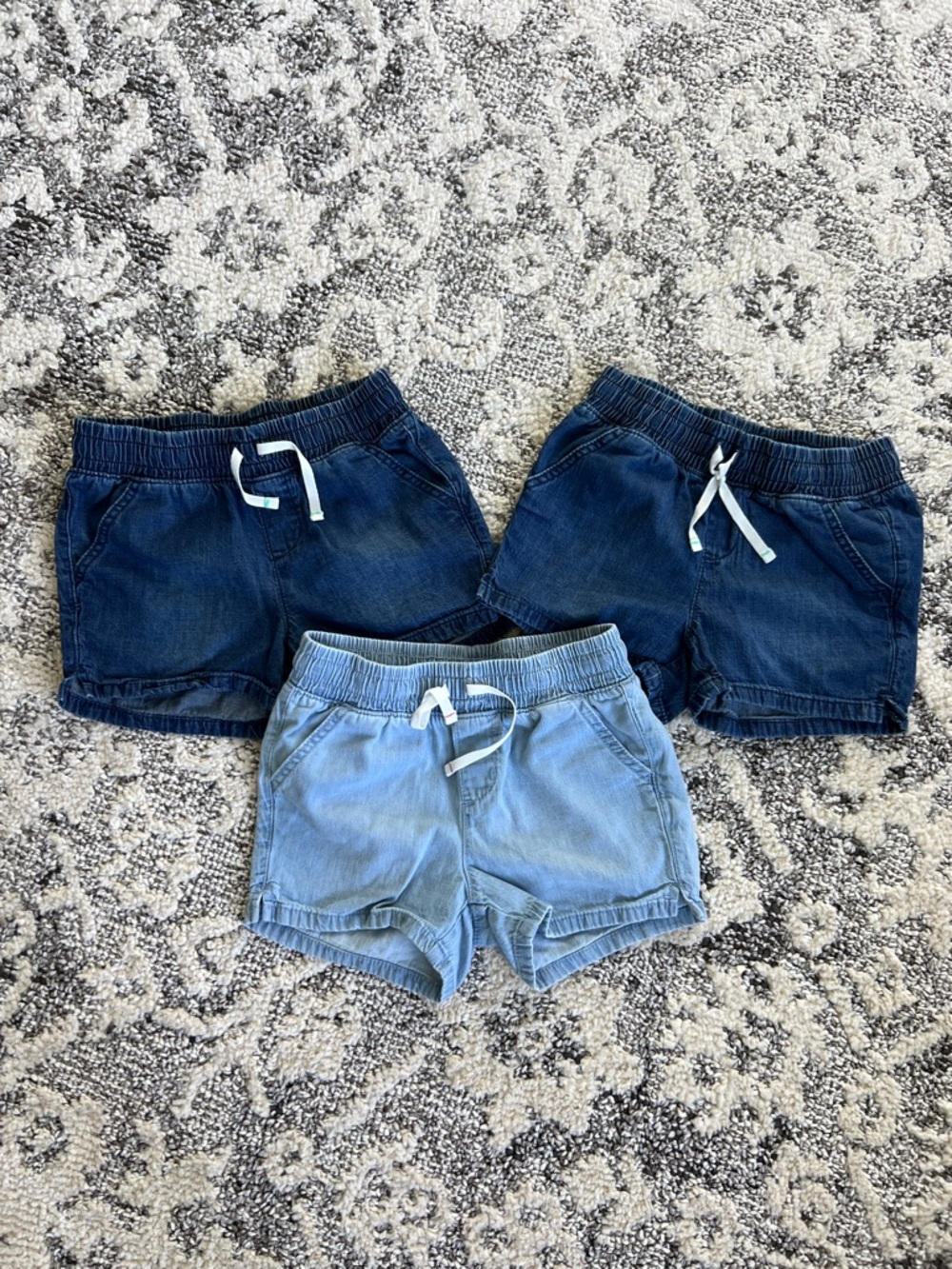 Cat & Jack Denim-Style Pull-On Shorts in Dark Blue and Light Blue (Set of 3)